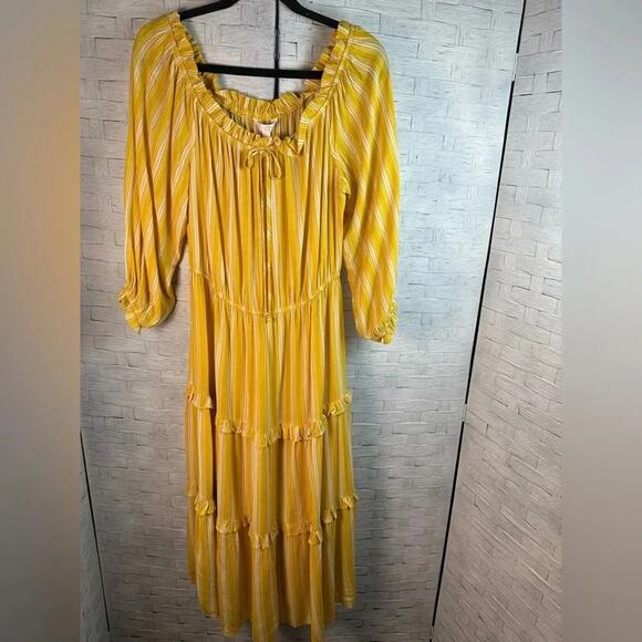 Lauren Conrad striped off shoulder dress balloon sleeve drawstring waist ruffles - Picture 1 of 12